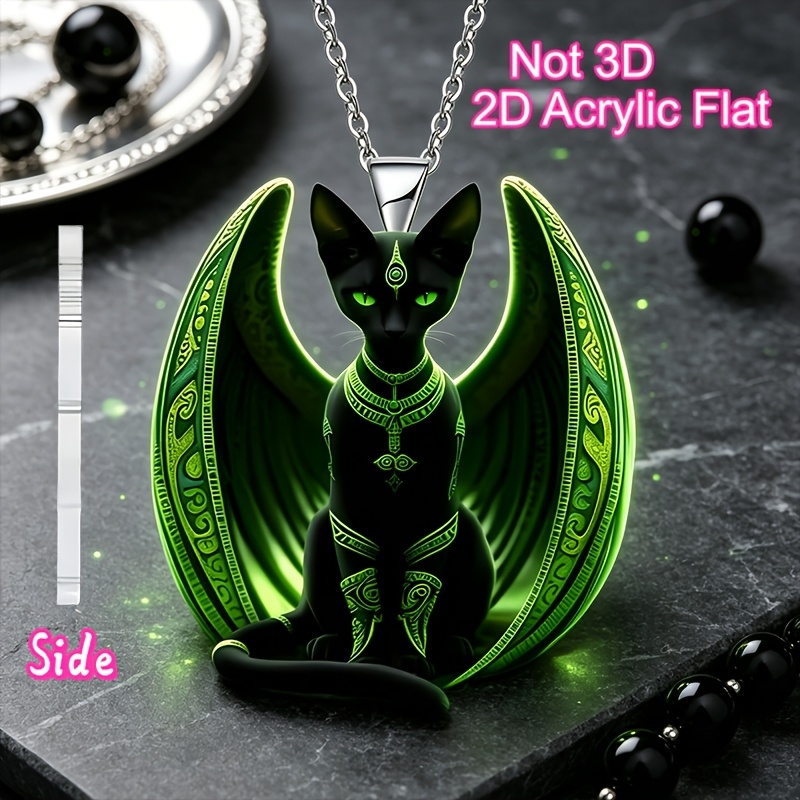 Cute Winged Kitten Necklace Pendant, Acrylic Charm