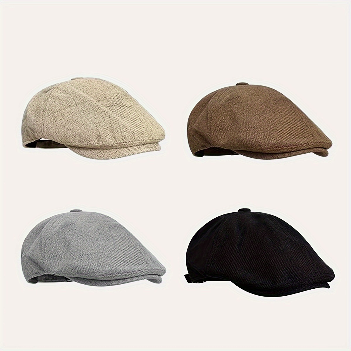 

Solid Color Newsboy Hat Vintage Simple Cap Breathable British Street Style Hats For Women Men