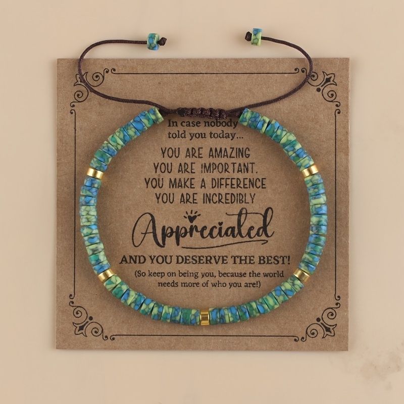 E-shop Böhmisches Armband aus synthetischem grünem Kunststein, handgefertigtes, einfaches, verstellbares Perlenarmband, geeignet für den täglichen