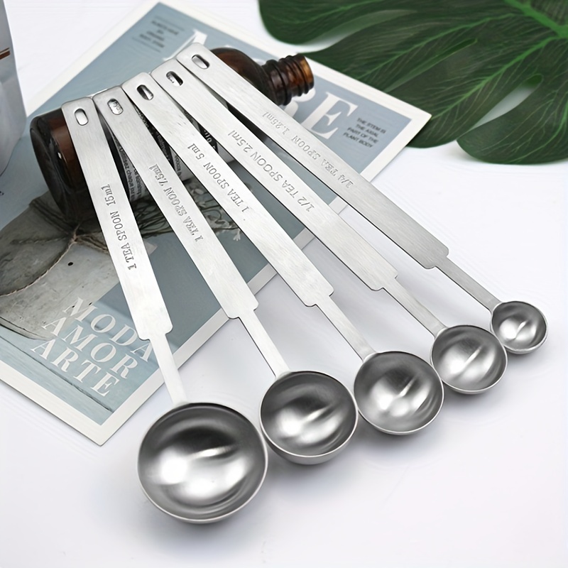 

5pcs Measuring Spoons Set, Stainless Measuring Scoop With Long Handle For Milk Powder Kitchen Tools