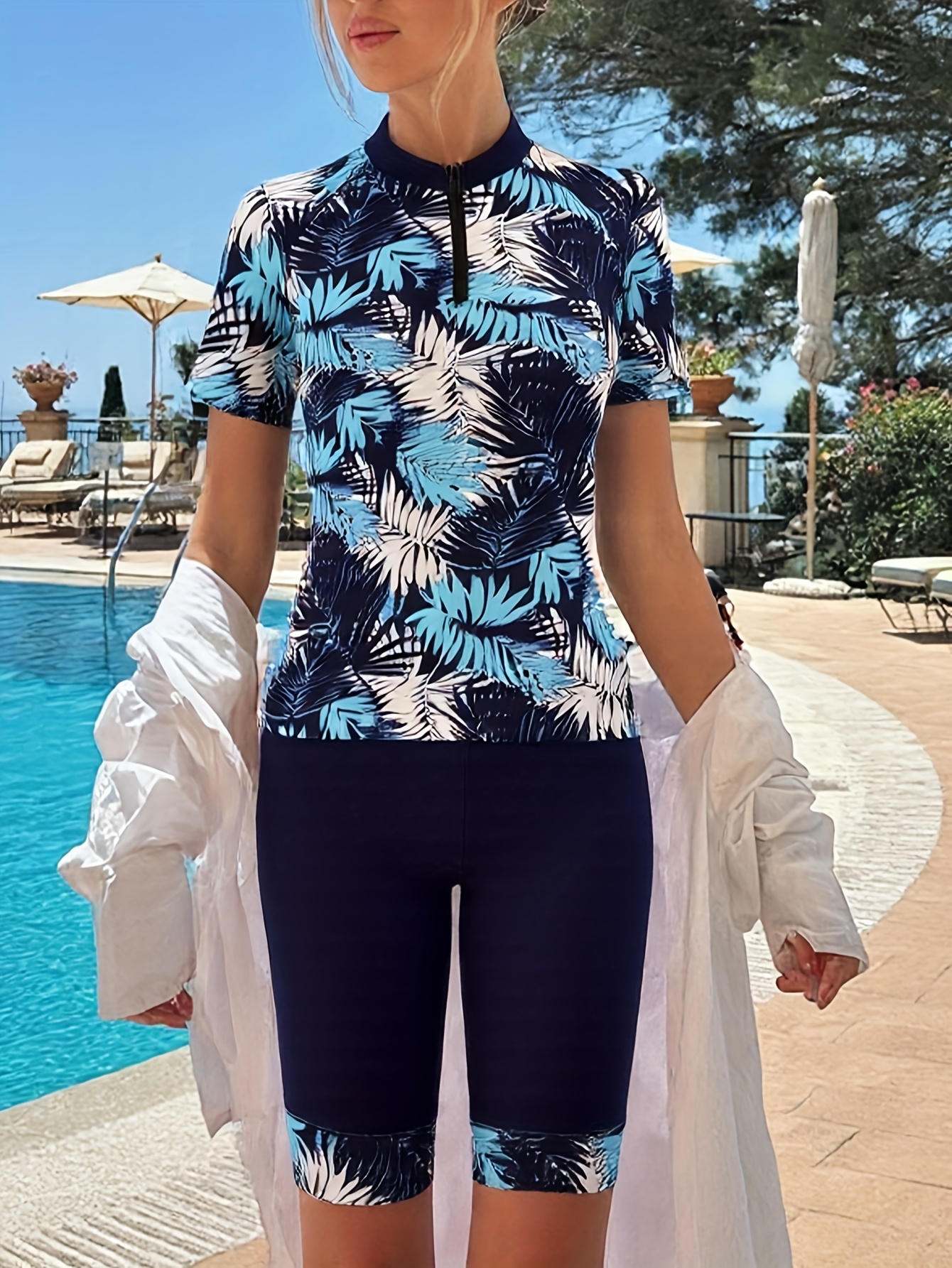 womens two piece swimsuit set short sleeve crop top vibrant Temu