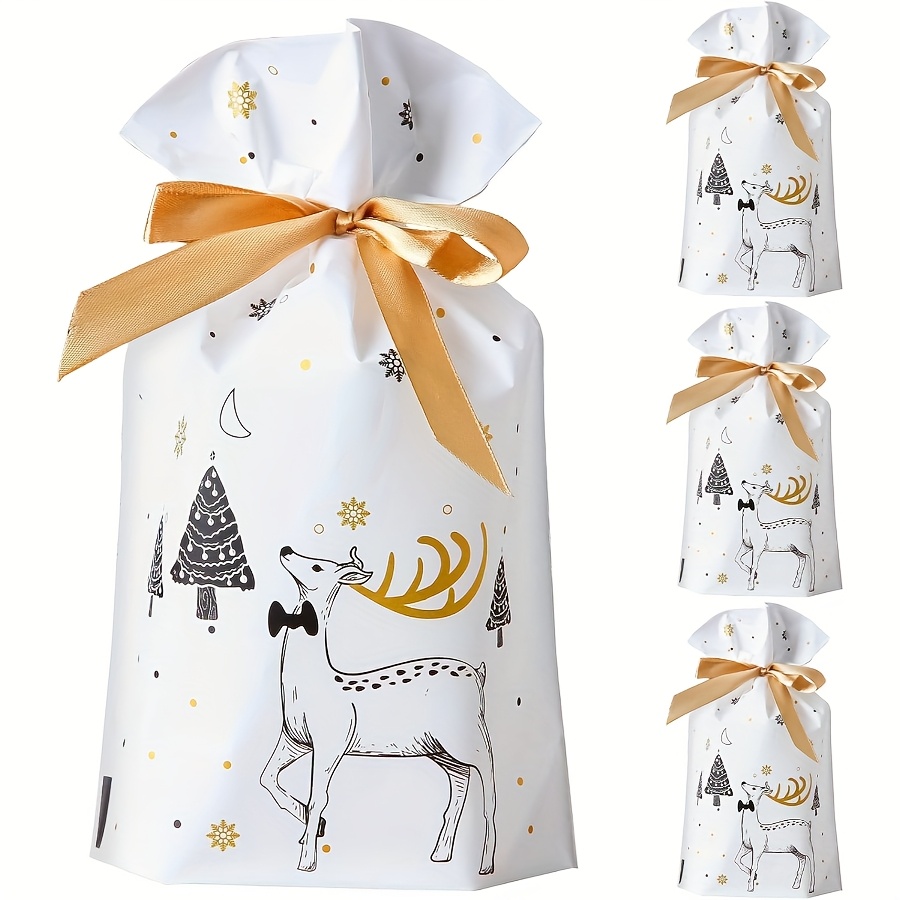 TEMU Regalo para Ella/Él Juego de 4 Bolsas de Cordón Navideñas - 30 * 40 Cm con un , Ideal para Reuniones Festivas, Regalos, Compras y Decoración