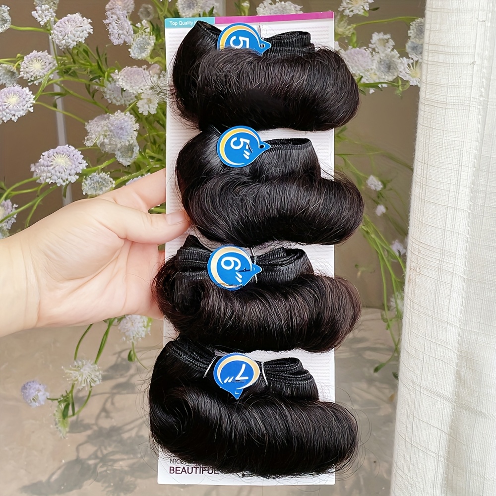 TEMU Cheveux Humains Bouclés Indiens Rebondissants, Lot de 4 Boucles, Boucles Bouclées Bordeaux pour Femmes, Extensions de Cheveux Courts