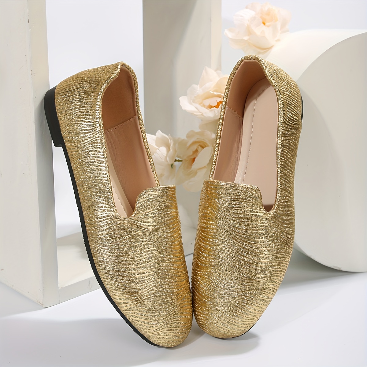 spring autumn golden womens flats trendy - Temu