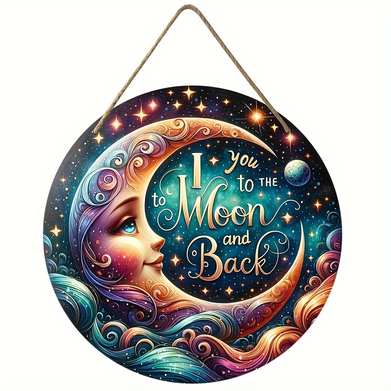 

I Love You To The Moon And Back" Round Wooden Sign - Romantic Home Decor Plaque For Living Room, Bedroom, Garden, Balcony - 7.87" Wall Art