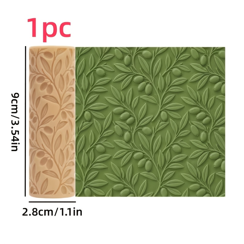 TEMU Rouleau 1 pièce à texture de branche et feuille d'olivier - En plastique, convient pour la pâte polymère, la poterie, outil de fabrication de