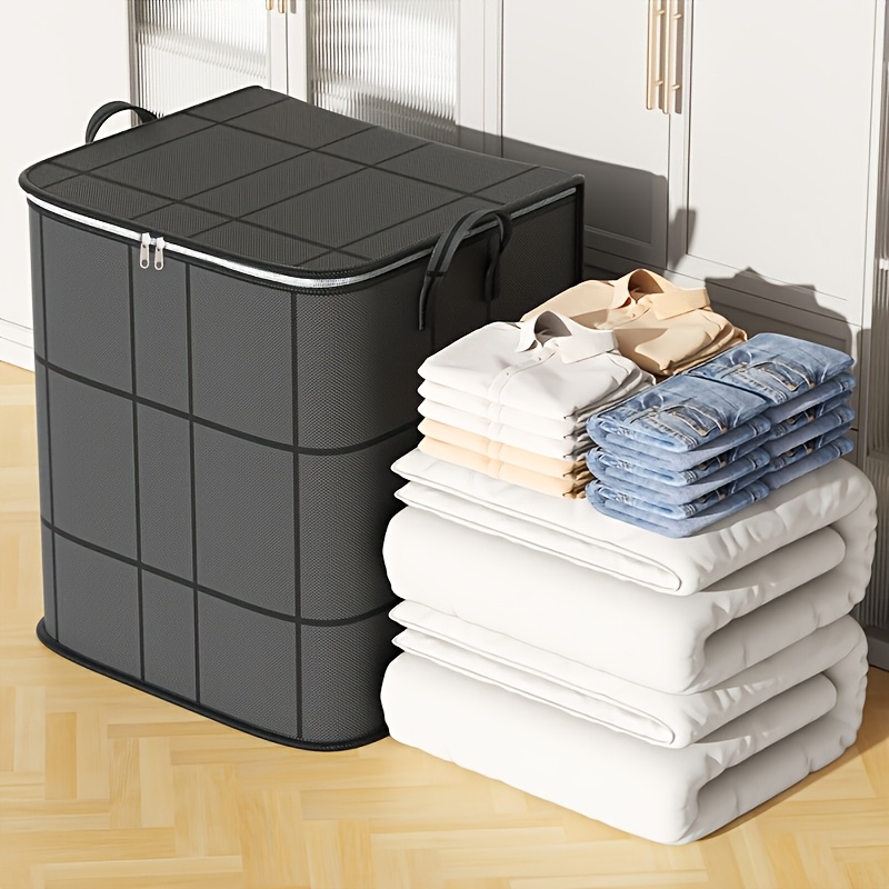 Black Collapsible Wardrobe Storage Boxes, Stackable Large Capacity Storage Bins, Space-Saving Quilt Storage Boxes, Thickened Moving Packing Bags, Foldable Storage Boxes for Clothes for And Quilts