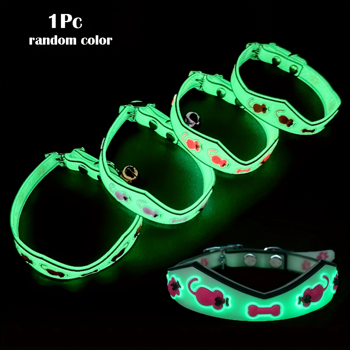 TEMU 1pc Silicone Luminous Cat Collar Bow Tie Mouse Reflective Neckband Small Puppy Travel Anti-lost Night Light Neckband Random Color, Without