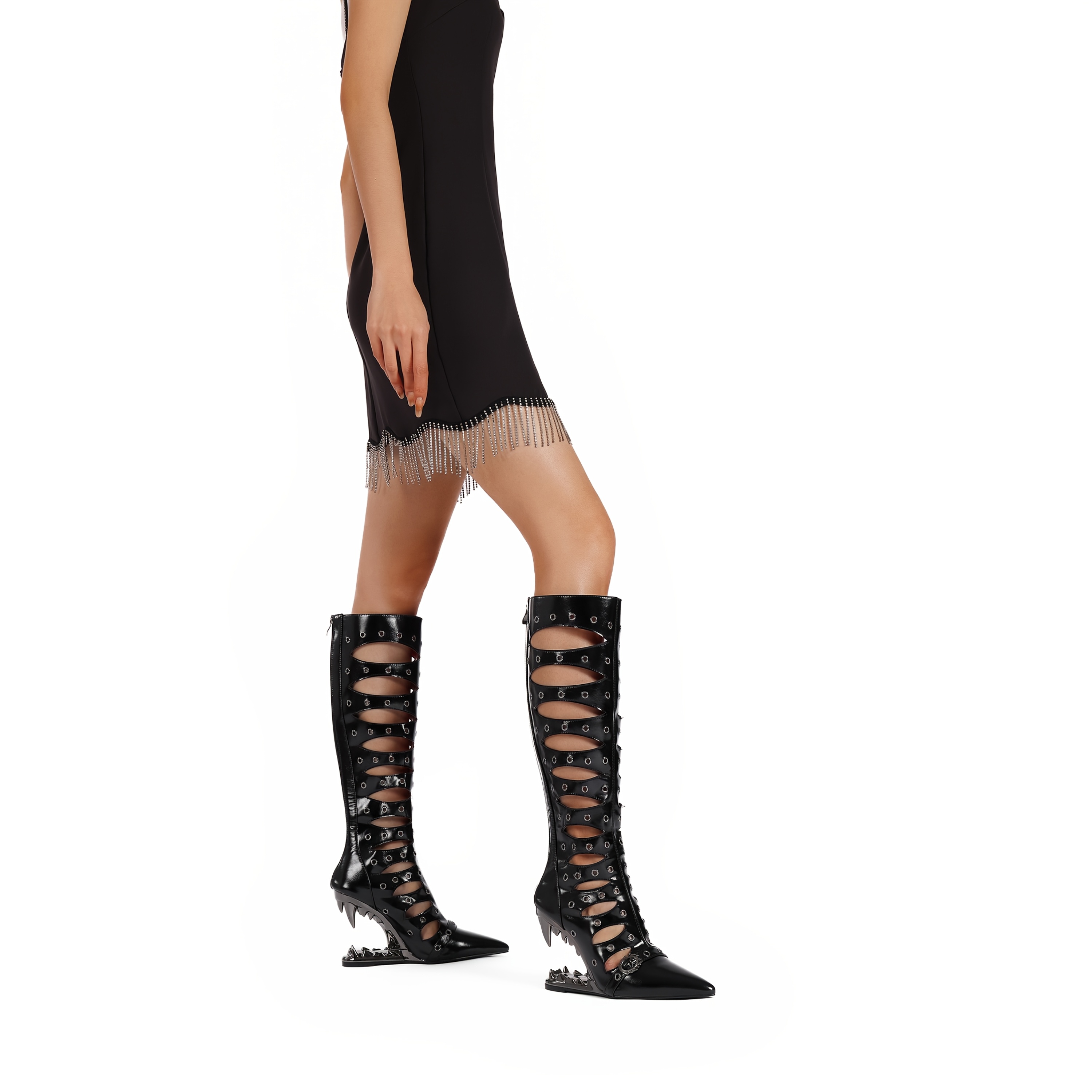 1pr sexy hollow designer rivet knee high boots pointed toe Temu