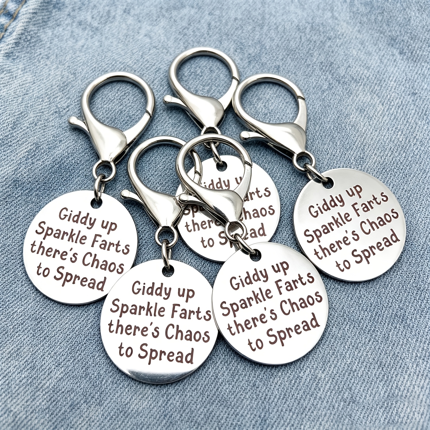TEMU 5pcs Humorous Stainless Steel Keychains Featuring 'cidly Up Sparkle ' - A Unique And Fun Gift For Valentine's Day, Birthdays