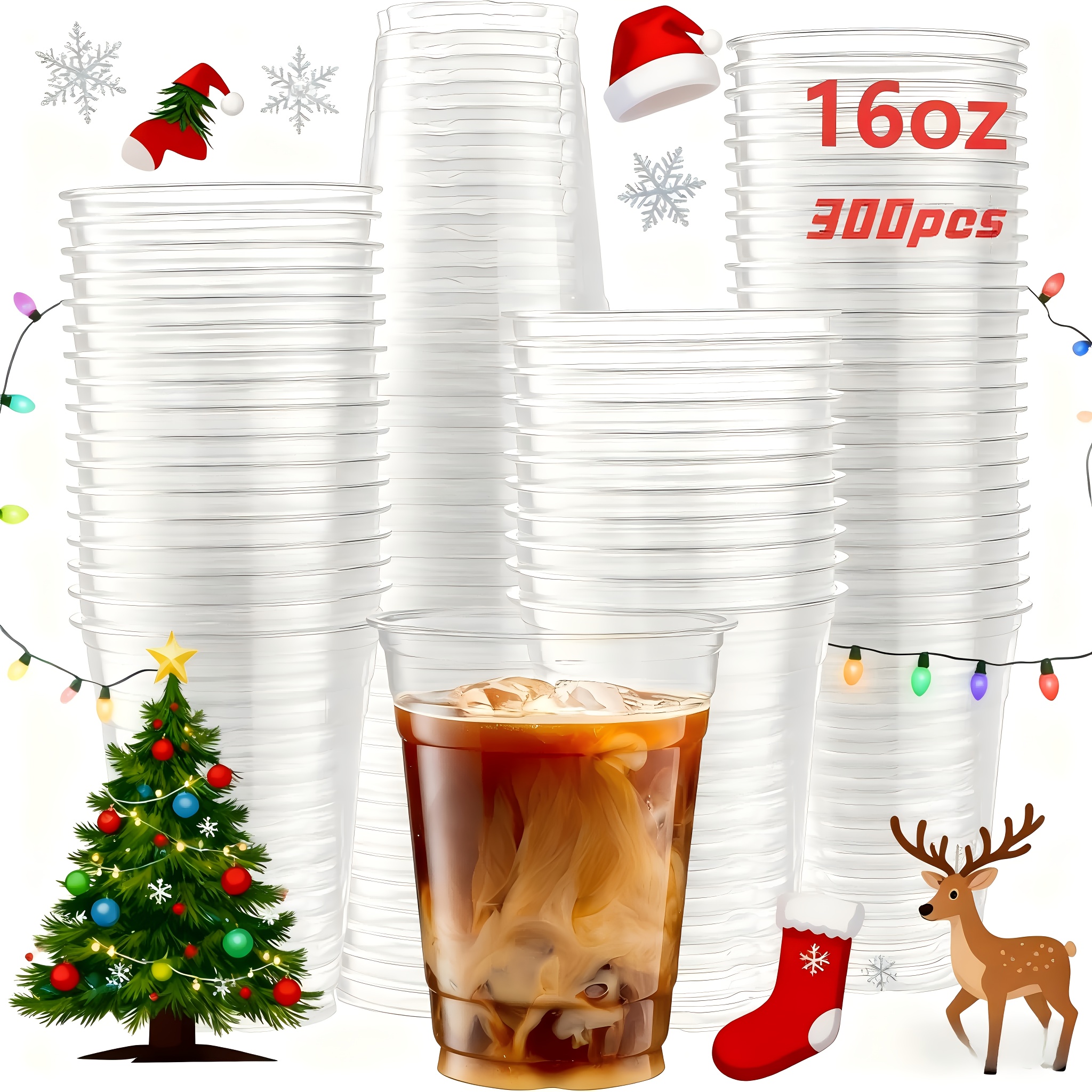 TEMU 300/200/100/50 Set 16oz Clear Disposable Plastic Cups. Suitable For Holiday Parties, Halloween Parties, Christmas Parties, Travel, Home And