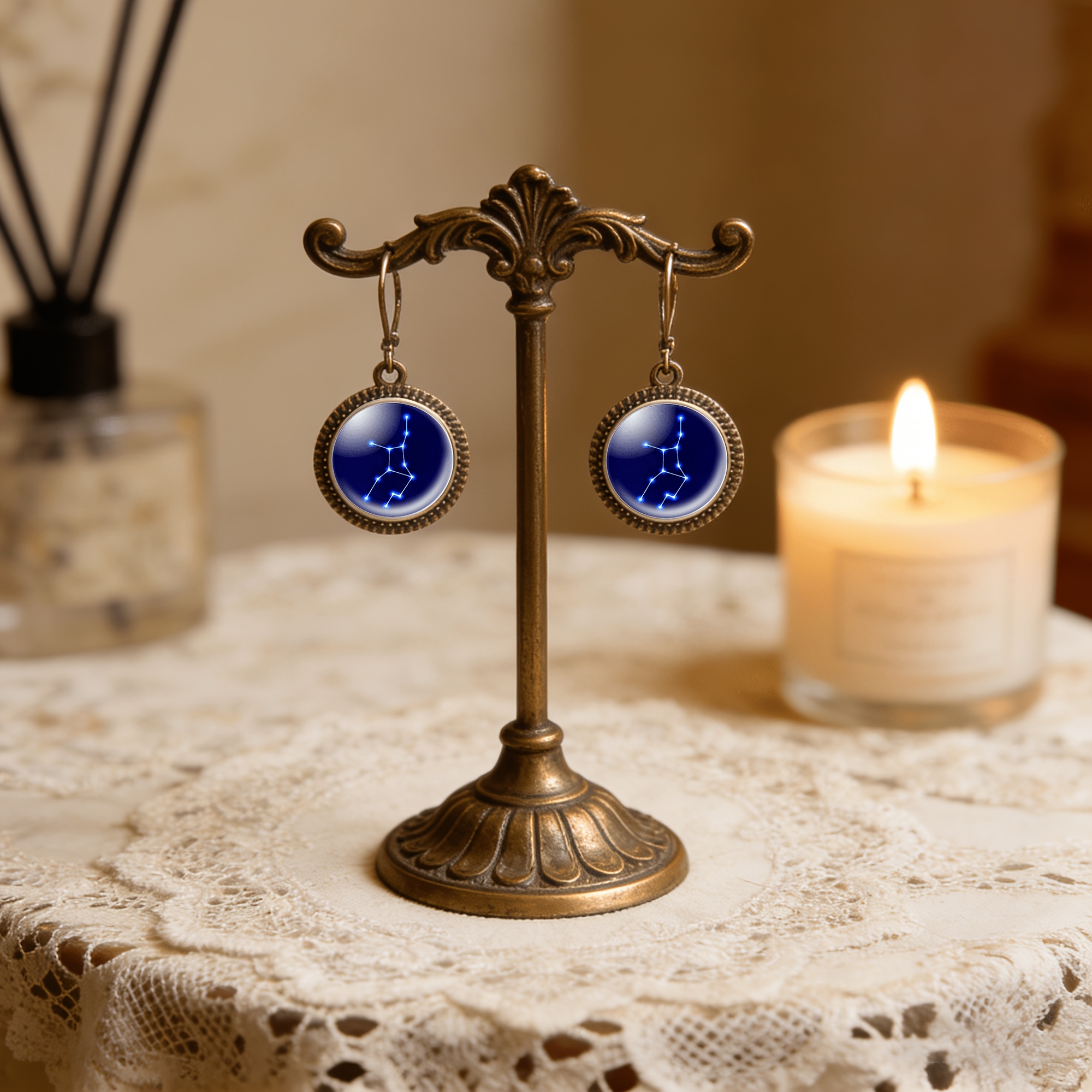 2pcs Cyan Classic Drop Earrings with Constellation Pattern