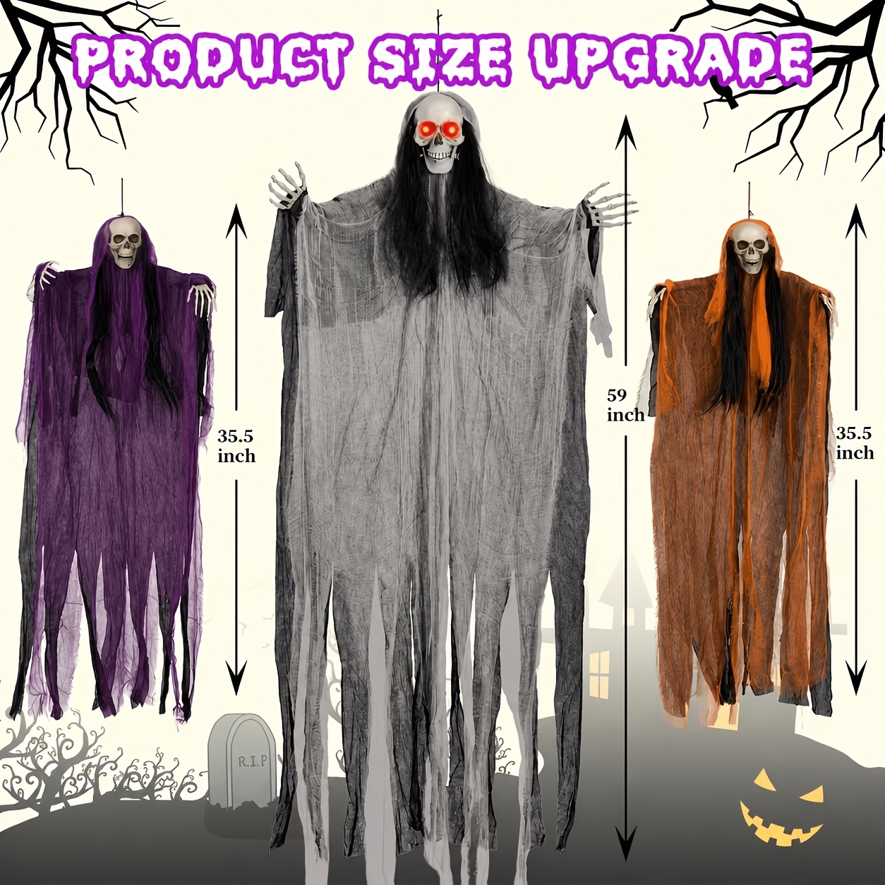Halloween Decorations 3pcs Set - Sound-Activated Light-Up Eyes