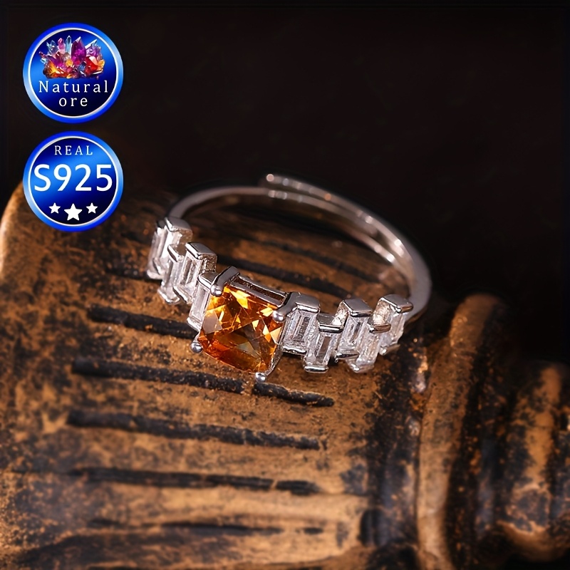 S925 Silver Yellow Gemstone Ring in Gift Box