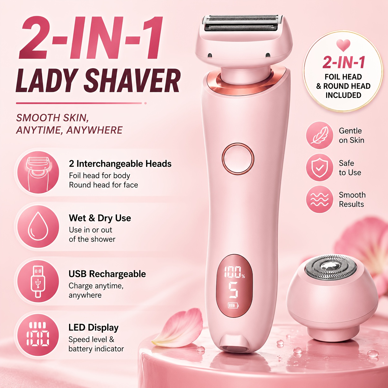 TAZTIR 2-In-1 Electric Shaver for Women'S Pubic Hair - Rechargeable Electric Razor for Legs, Arms, Bikini Area, Underarm, Waterproof Wet/Dry Shaving - Smooth Body Hair Shaver Trimmer, Portable for Travel And Home Use — Zaynora Luxury Marketplace