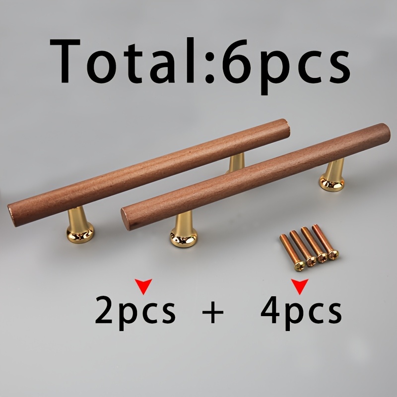 TEMU 2pcs Ma001 Walnut Round Wooden Plastic Handles And 4pcs 4x22 Colored Handle Screws, Total 6pcs, Wood Grain Round Rod Plastic Handles With ,