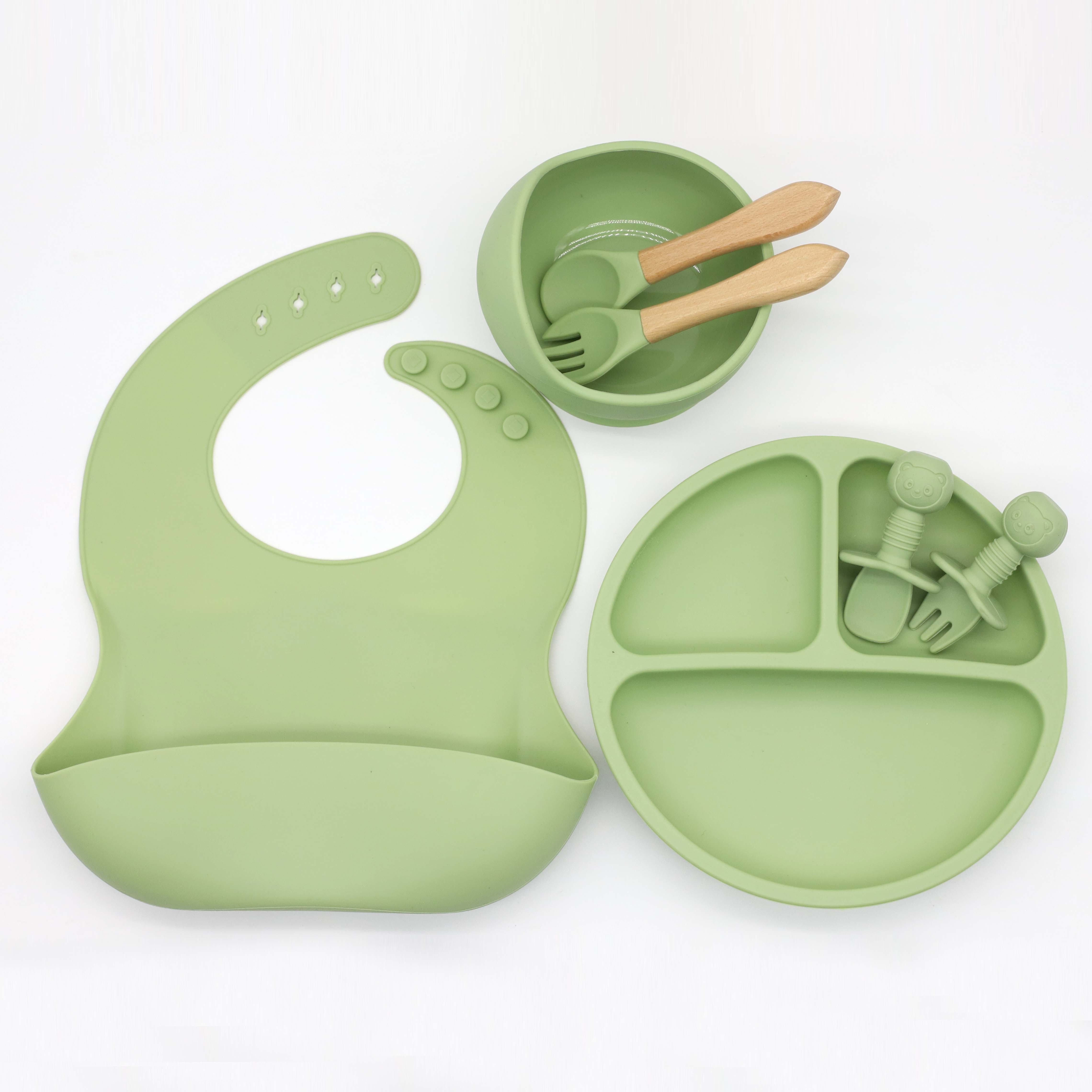 

7pcs Feeding Set Bib, Bowl, , Wooden - For