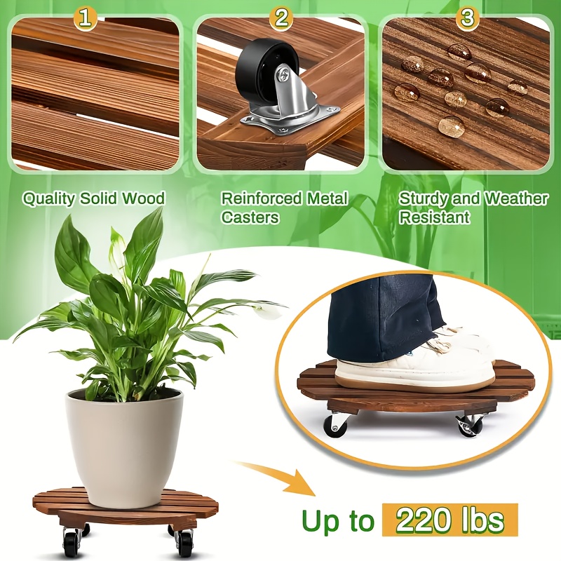 Artline 20 Round Plant Stand With Lockable Wheels - Heavy Duty Indoor/Outdoor Dolly Planter Caddy - Copper