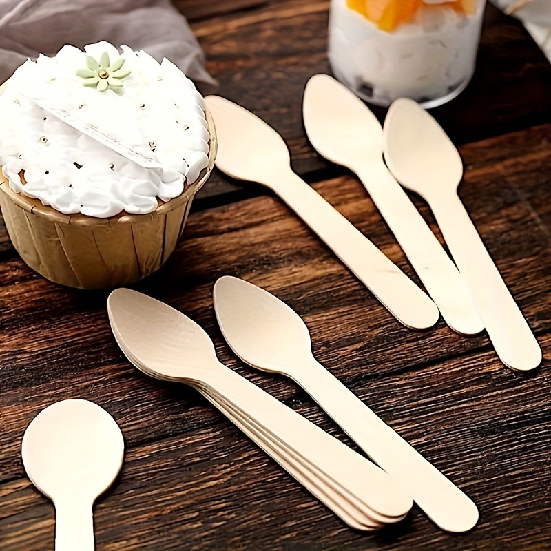 100pcs disposable food grade birch spoons cake ice cream dessert cutlery recyclable bamboo products suitable for parties weddings camping details 2