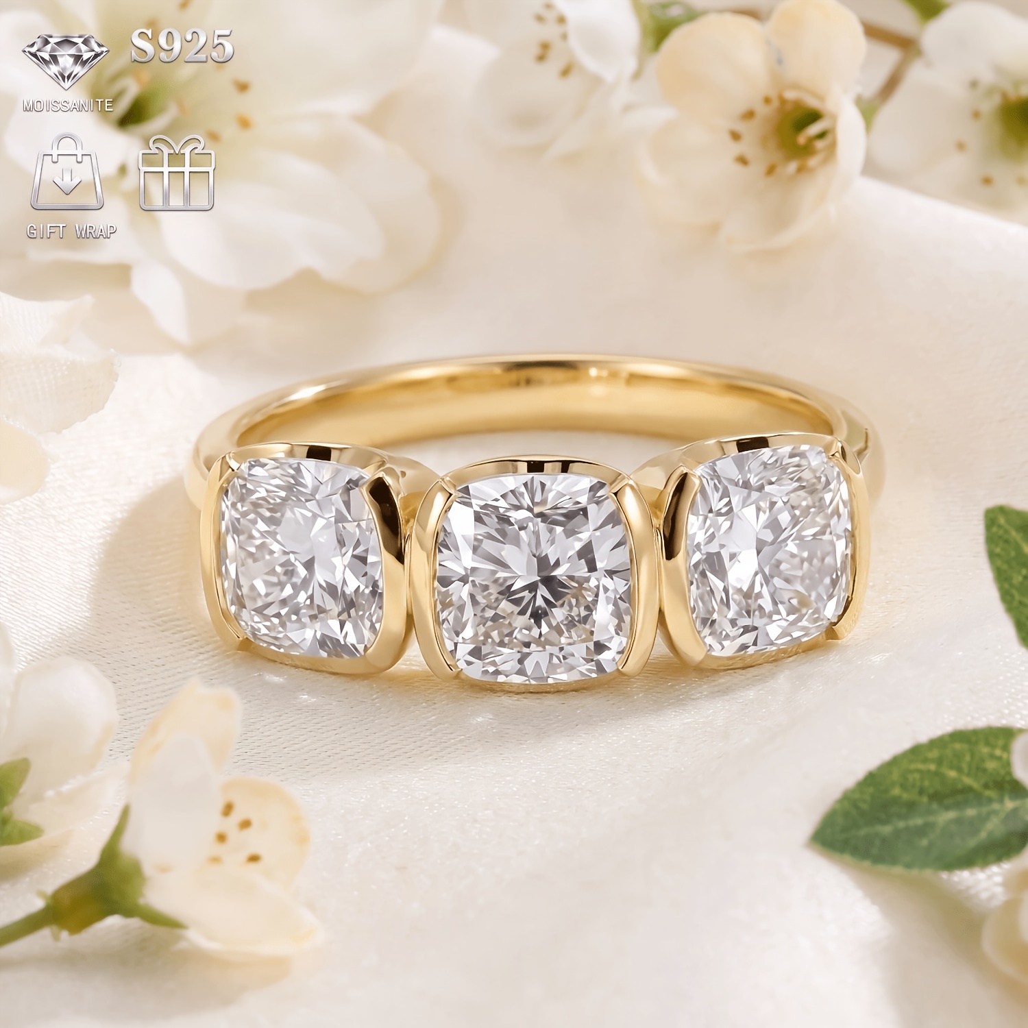 Minimalist 925 Silver Ring with 3-Carat Moissanite Gemstone
