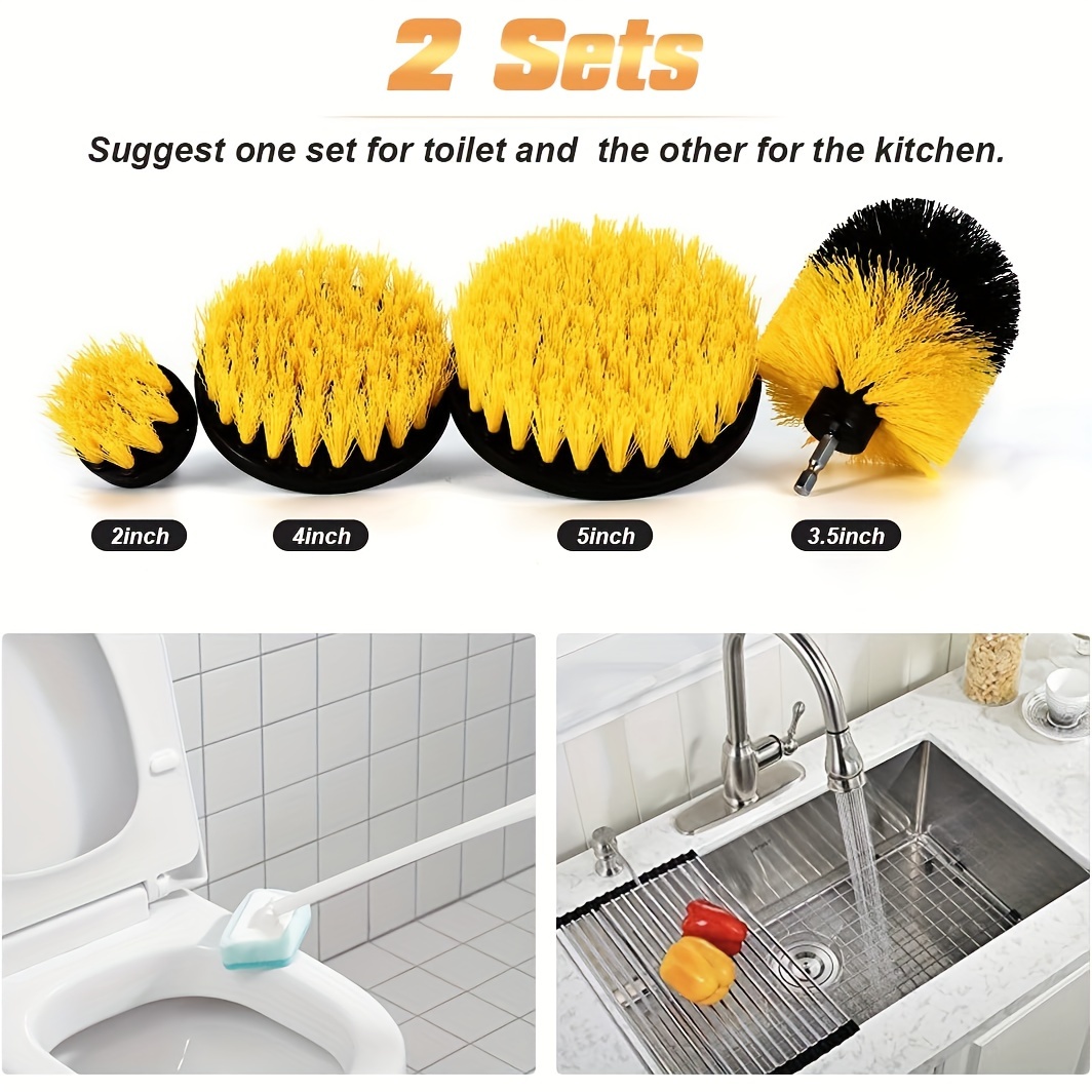 9pcs drill brush attachment set versatile electric cleaning kit with extension for bathroom kitchen   grout bathtubs showers tiles cars durable plastic yellow Product details 2