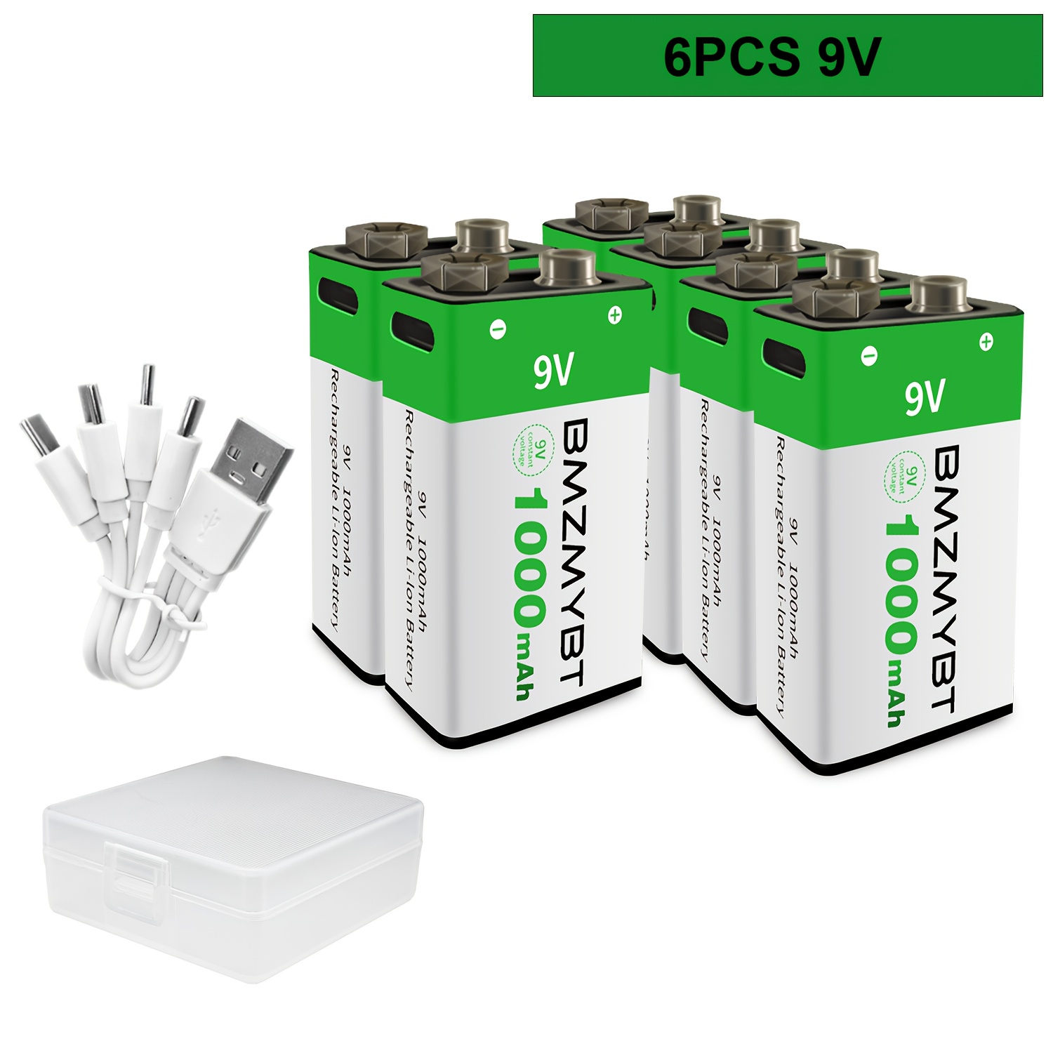 TEMU 6pcs 9v Battery 9v Batteries, Usb/type-c 9v Rechargeable Lithium , High Capacity 9v 1000mah 9000mwh Rechargeable Lithium Battery, 1.5 Hours Fast
