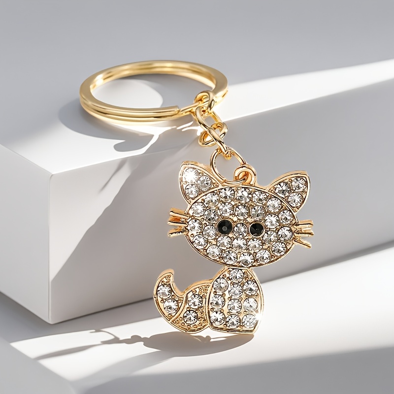 TEMU 1pc Of Fashionable And Cute Full-rhinestone Cat-shaped Keychain Pendant Accessory, Featuring A Gorgeous And Adorable Style, Suitable For Women's