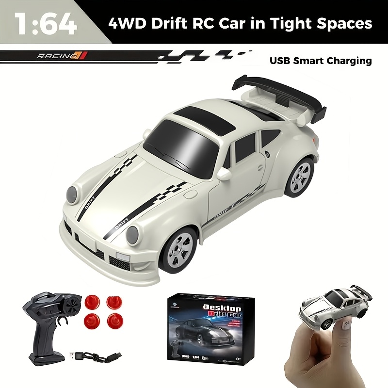 4WD RC Drift Car with Lights, 1:64 Scale Remote Control Toy