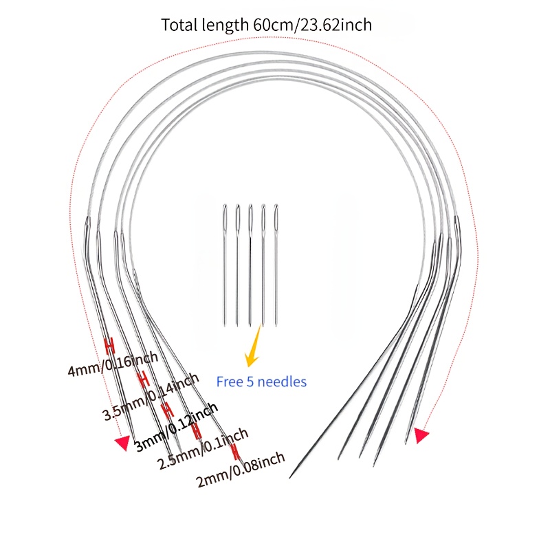 TEMU 5pcs Circular Knitting Needle Set, Specifications 2/2.5/3/3.5/4mm, With 5pcss Stainless Sewing Needles, 40-120cm Length Optional, Meeting