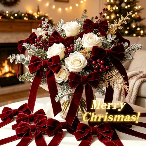 10pcs set of burgundy velvet bow ribbons suitable for christmas tree decorations wedding arches gift wrapping luxurious and elegant fabric ties suitable for new year valentines decor burgundy bows for holiday crafts and halloween