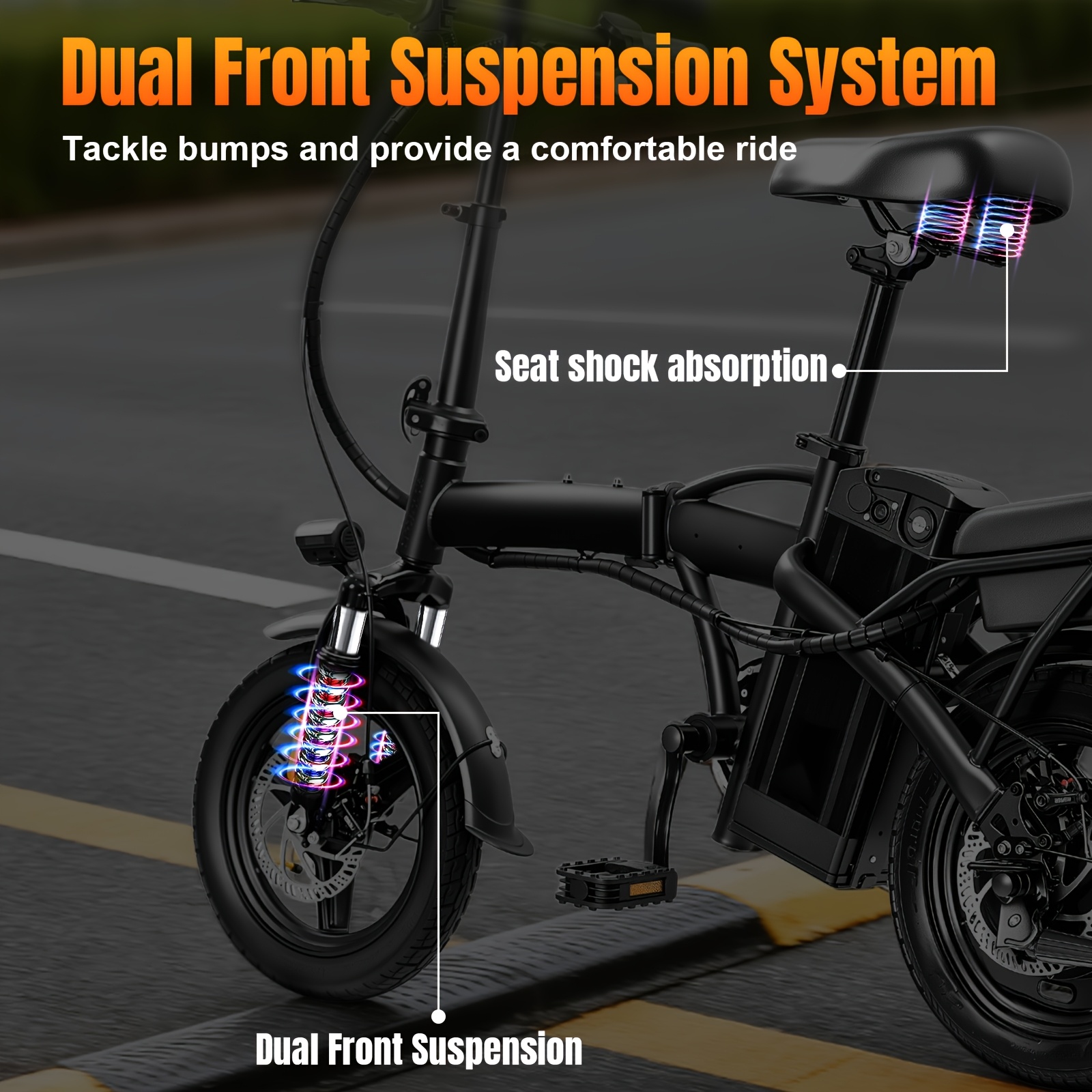 14 Inch Folding Electric Bike with 500W Motor, Portable Commuter Bicycle, Speeds 15-24 MPH