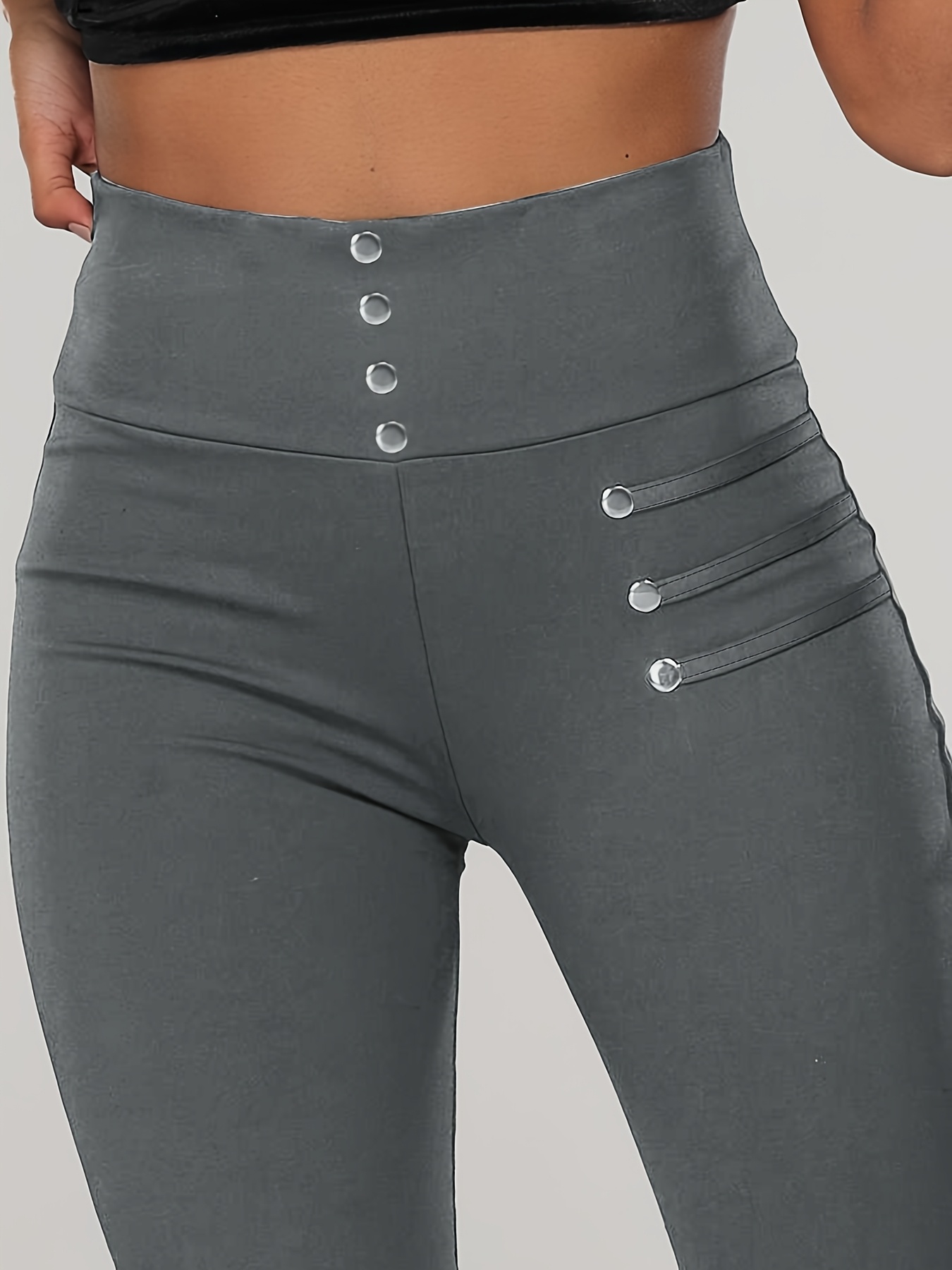 Casual Women'S Solid Color High-Waisted Tight Leggings, Hot Bead Technology, Metal Round Pieces, Comfortable, Breathable And Elastic, Comfortable Elastic Waist, Easy And Versatile, Daily Home, Stylish Commute, Women'S Tights
