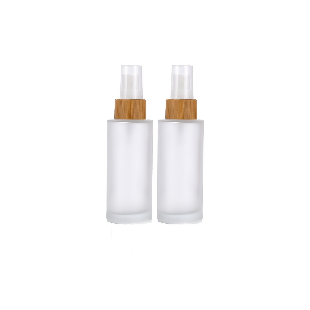 TEMU 2pcs Set 50ml Frosted Glass Spray Bottles With Bamboo Wooden Lids Empty Fine Mist Atomizer, Ideal For Refillable Toner Mist, Perfume And Other