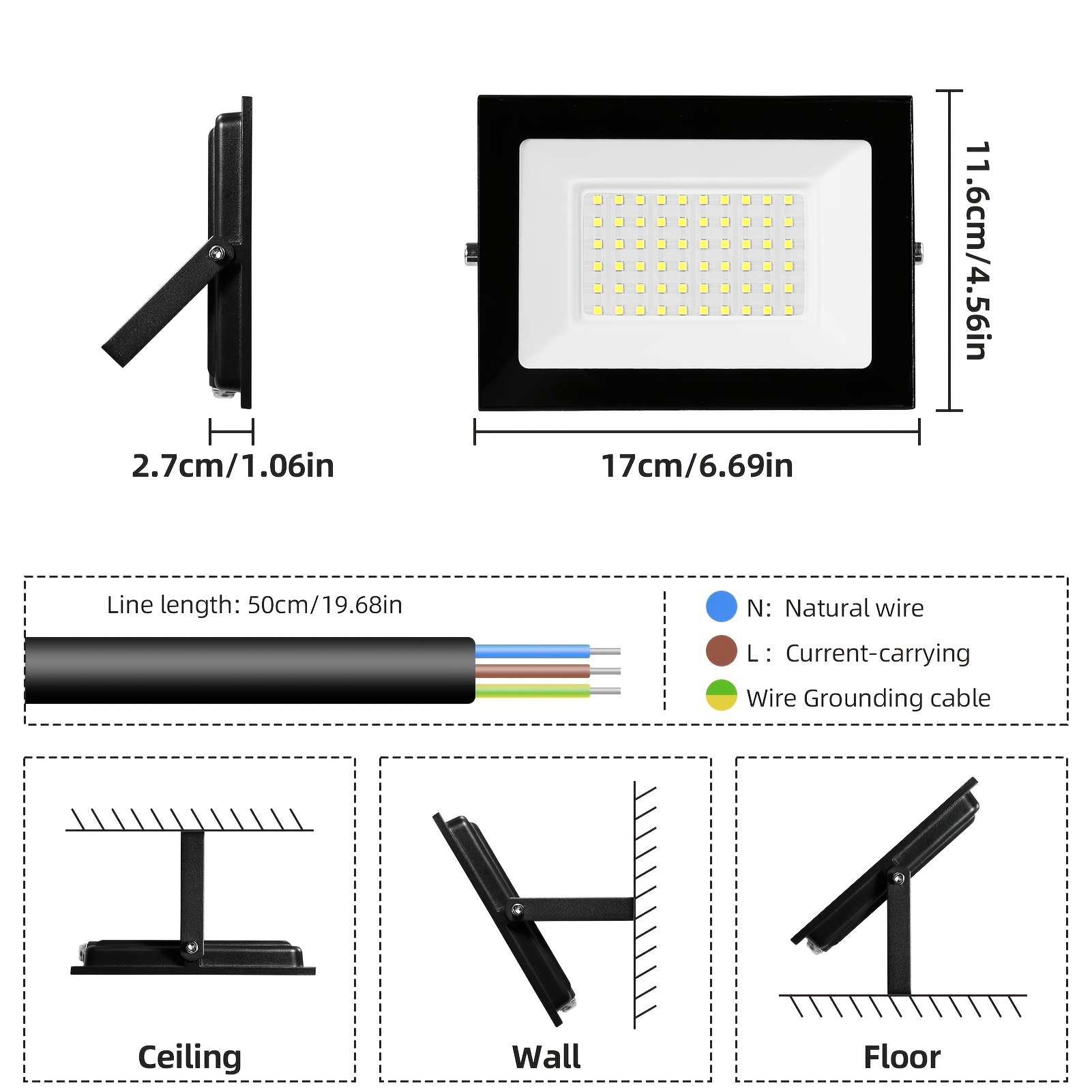 Image of 2pcs 50w Led Floodlight Outdoor Security Lights 5000lm Led Flood Lights 6500k Daylight Outdoor Lights For Garden, Yard, Garage, Warehouse, Loft, Billboard