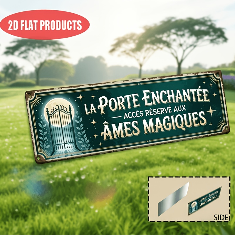 TEMU 2D Plat, [2D Plat] Impression 2D Plat, 1pc, Panneau Métallique Rétro, Art Mural Extérieur (40.64Cm * 10.16Cm), Panneau de Porte Magique, Décor