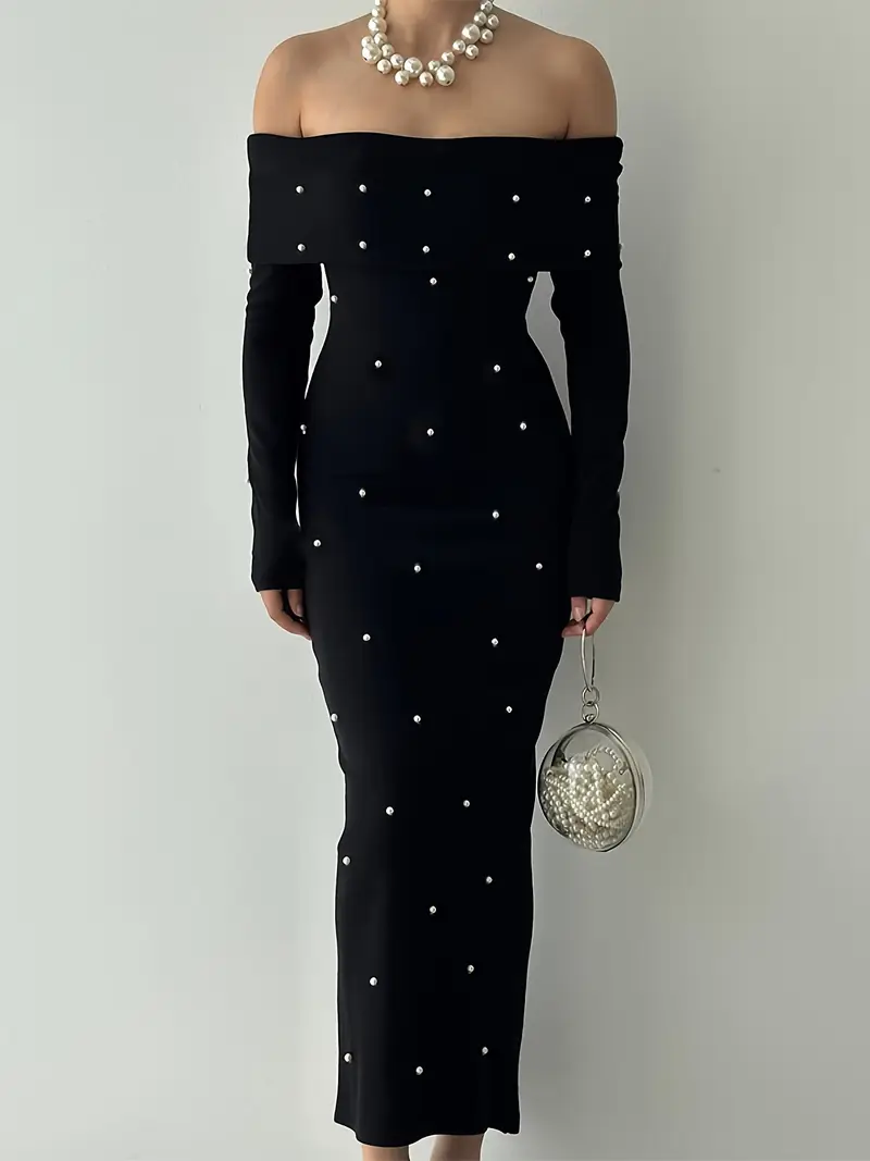 pearl beaded shoulder waist cinching bodycon hip wrap dress - Temu Bahrain pearl beaded shoulder waist cinching bodycon hip wrap dress - Temu Bahrain