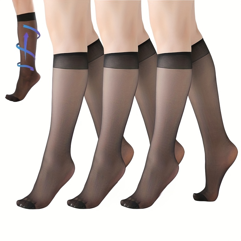 TEMU 3 Pairs Of Transparent Compression Socks In Black, Suitable For Women And Men, 20-30 Mmhg, Nylon And Super Elastic , Gradient Compression With