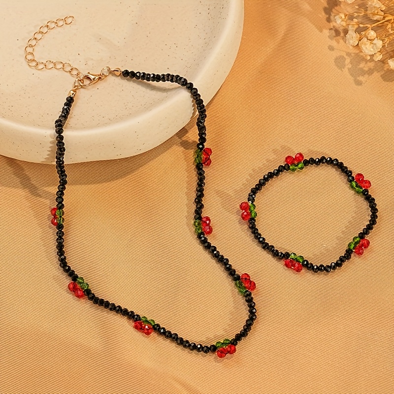 Artificial Crystal Cherry Necklace and Bracelet Set