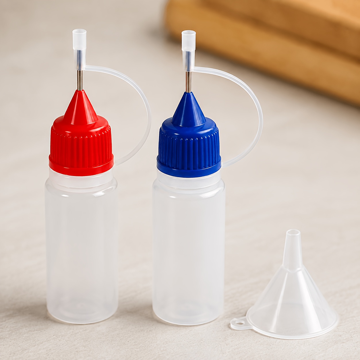 TEMU 6-pack 10ml Bottles Metal Tips, 3 Red & 3 Blue Squeeze Glue Bottles With Funnel For Woodworking, Uv Resin, Crafts And Diy Projects