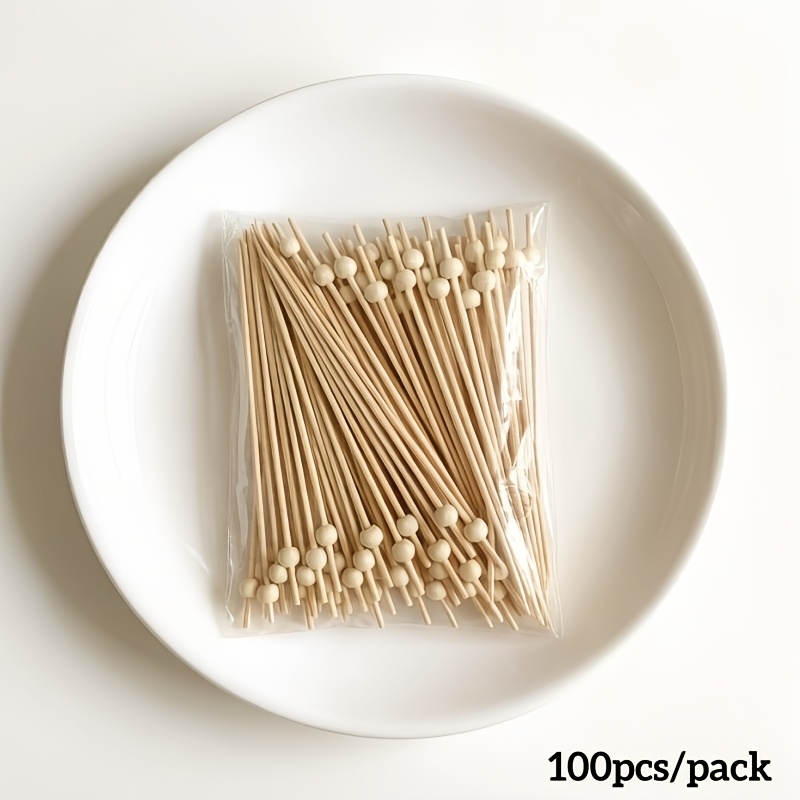 Image of 100pcs/pack 12cm/4.72in Bamboo Lovely , Round Style Cake, Dessert, Salad Sandwich Food Baking Disposable Decorative Fruit Skewers Suitable For Hotels, Restaurants, Parties
