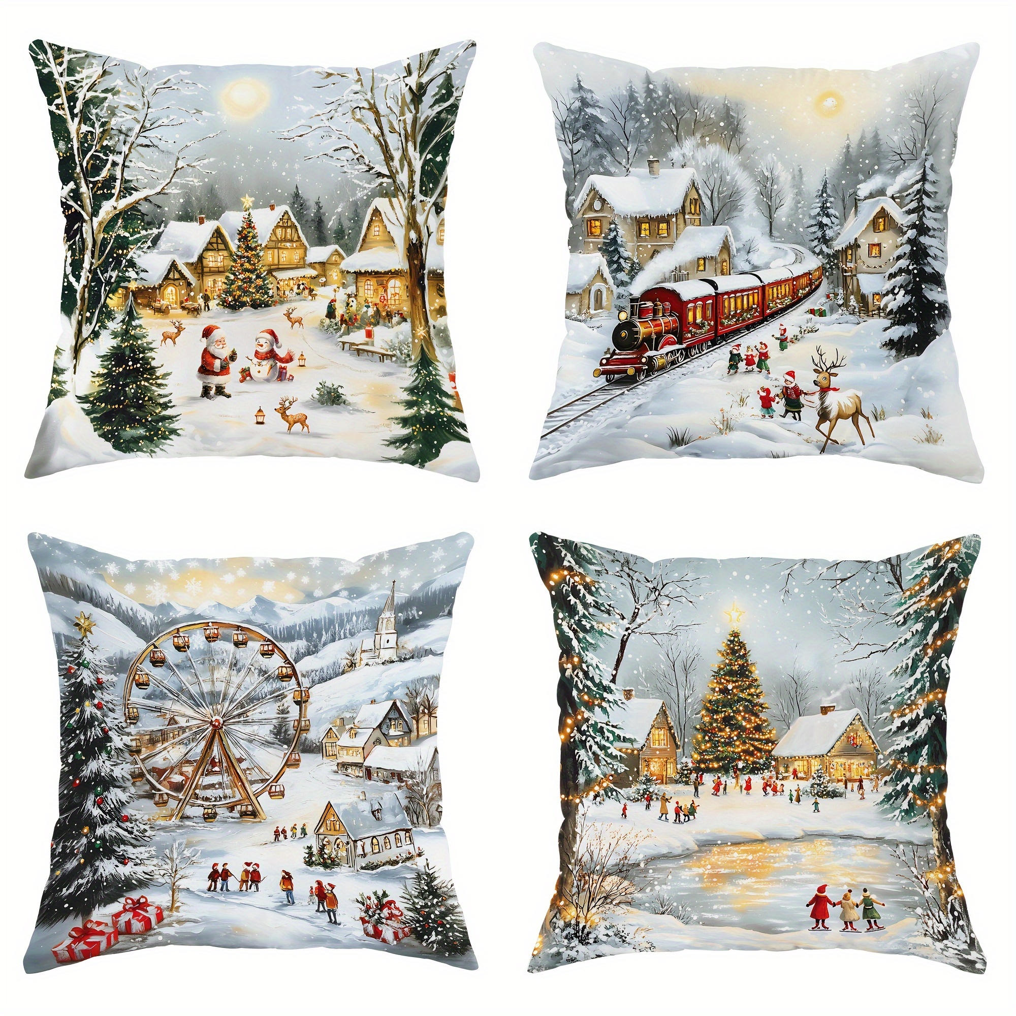 

4- , Christmas , , , Snowman, - Cushion , One-sided , , , , For Sofa & Bed Decor - No Inserts