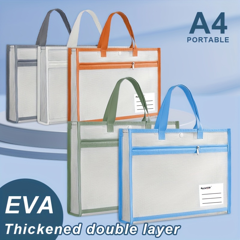 

Contemporary Style Eva Material Large Capacity A4 Document Bag With Handheld, Waterproof Transparent File Folder With Zipper Pouch, School Office Stationery Storage - 1pc