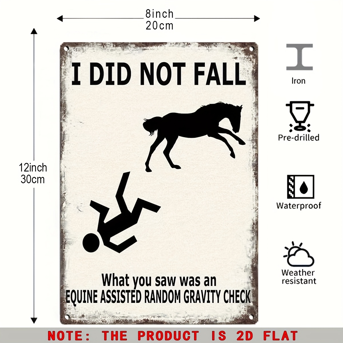 TEMU Vintage Metal Wall Art Sign " Not Fall - What You Saw Was An Equine Assistant's Random Gravity Check" | 20.32x30.48cm Rustic Iron Humorous