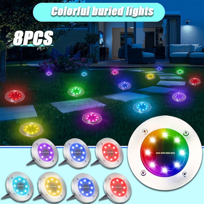 TEMU 8pcs Set Of Solar Outdoor Lights, 8pcs Led Colored Buried Lights, Automatic Switching Of Colorful Lights, Light-controlled Automatic Switch,