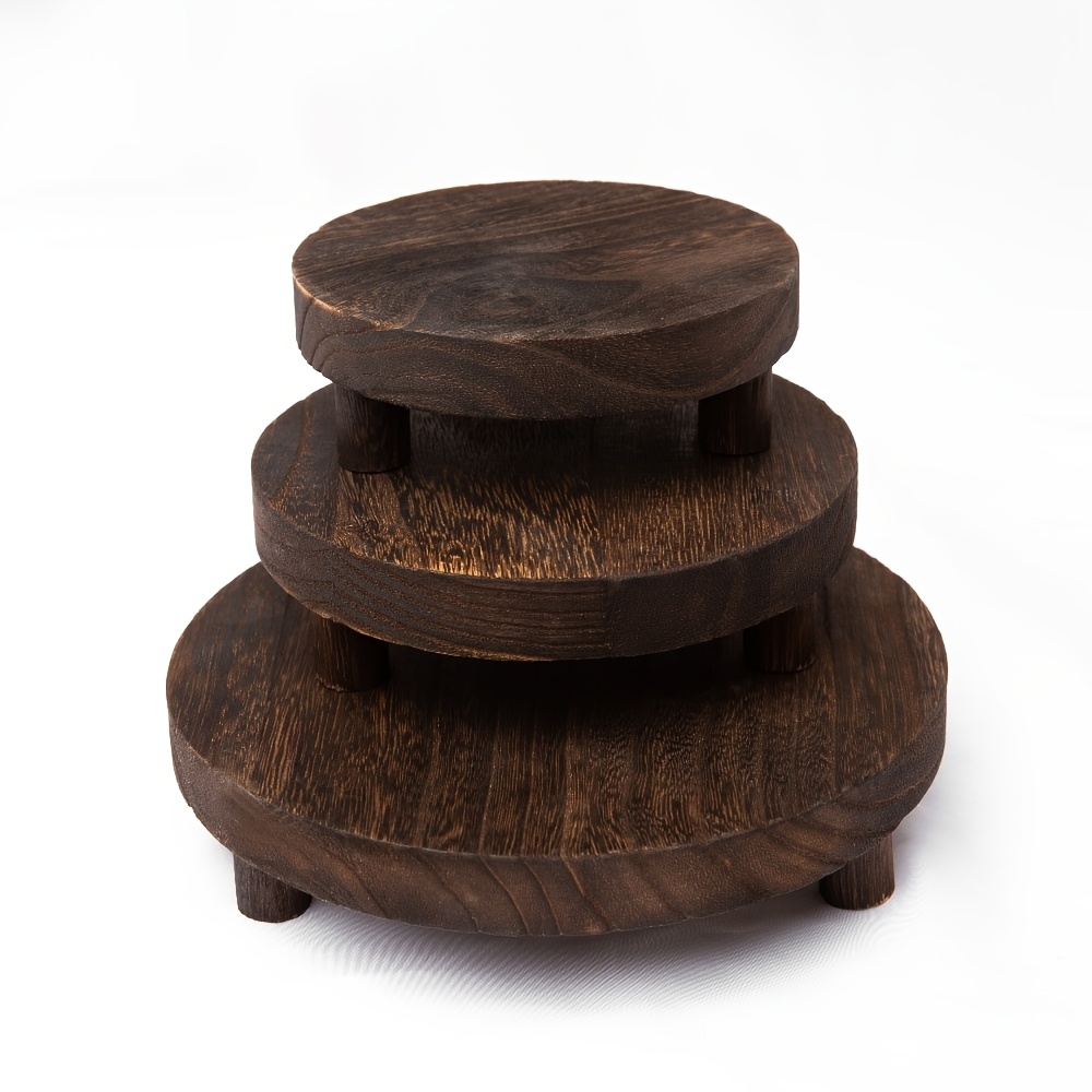 TEMU 3pcs Vintage Multi-tier Cake Stand & Display Cabinet Suitable For Home Decor, Natural Wood Edge Polished Finish With Elegant Legs, Multi-tier