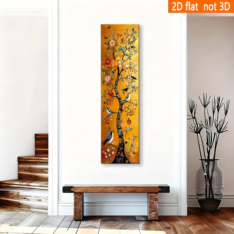 TEMU 2d Flat, 2d Flat, Long Narrow Wall Art, Floral And Bird Canvas Print, Tall And Thin Tree-themed Canvas Wall Art, Long Vertical Home Decor. This