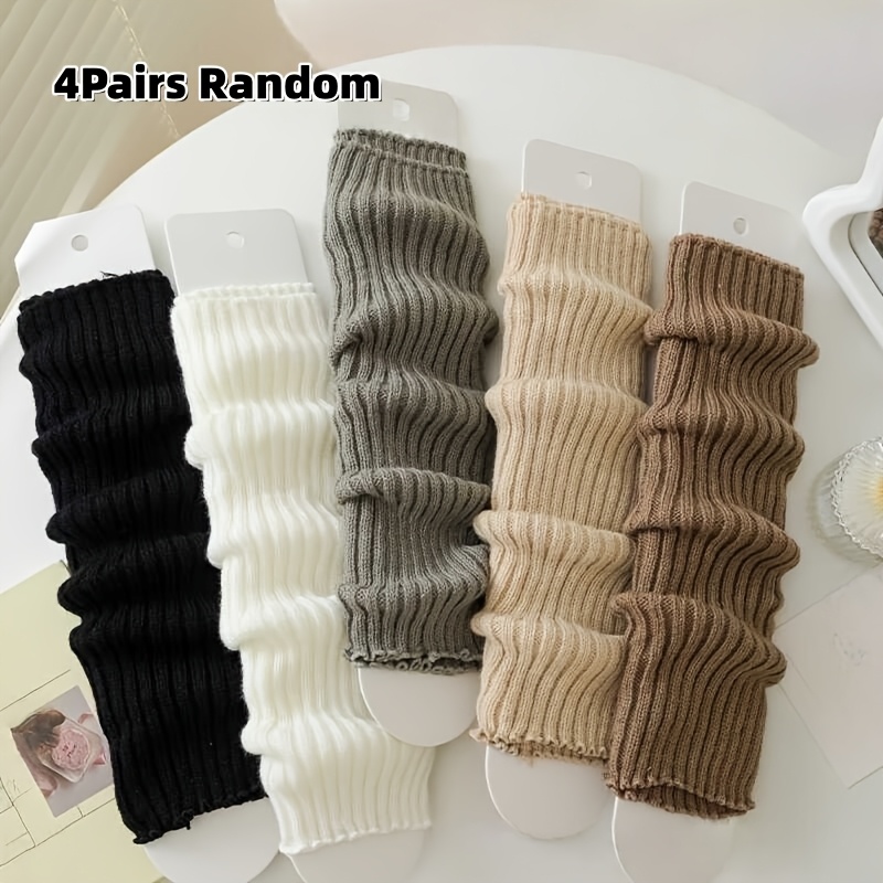 TEMU 4 paires de jambières en tricot pour femme, couleurs aléatoires, douces et côtelées, chaussettes amples droites et amples au niveau du mollet,