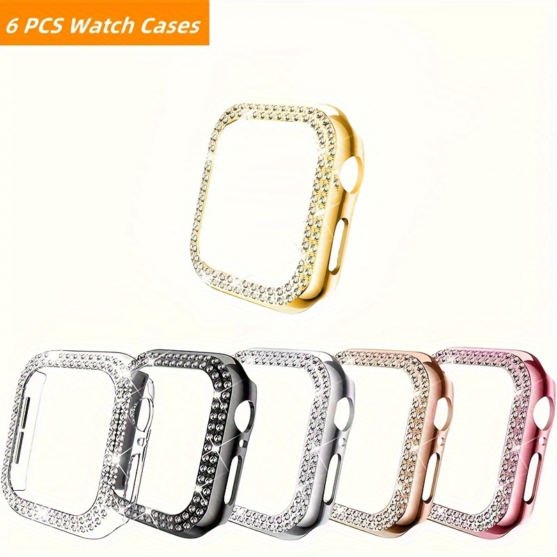 

6pcs Rhinestone Watch Protective Cases, Compatible With Iwatch, Size: 40mm 41mm 44mm 45mm, Smart Watch Case Pc Case For Iwatch Series Se/9/8/7/6/5/4/3/2/1