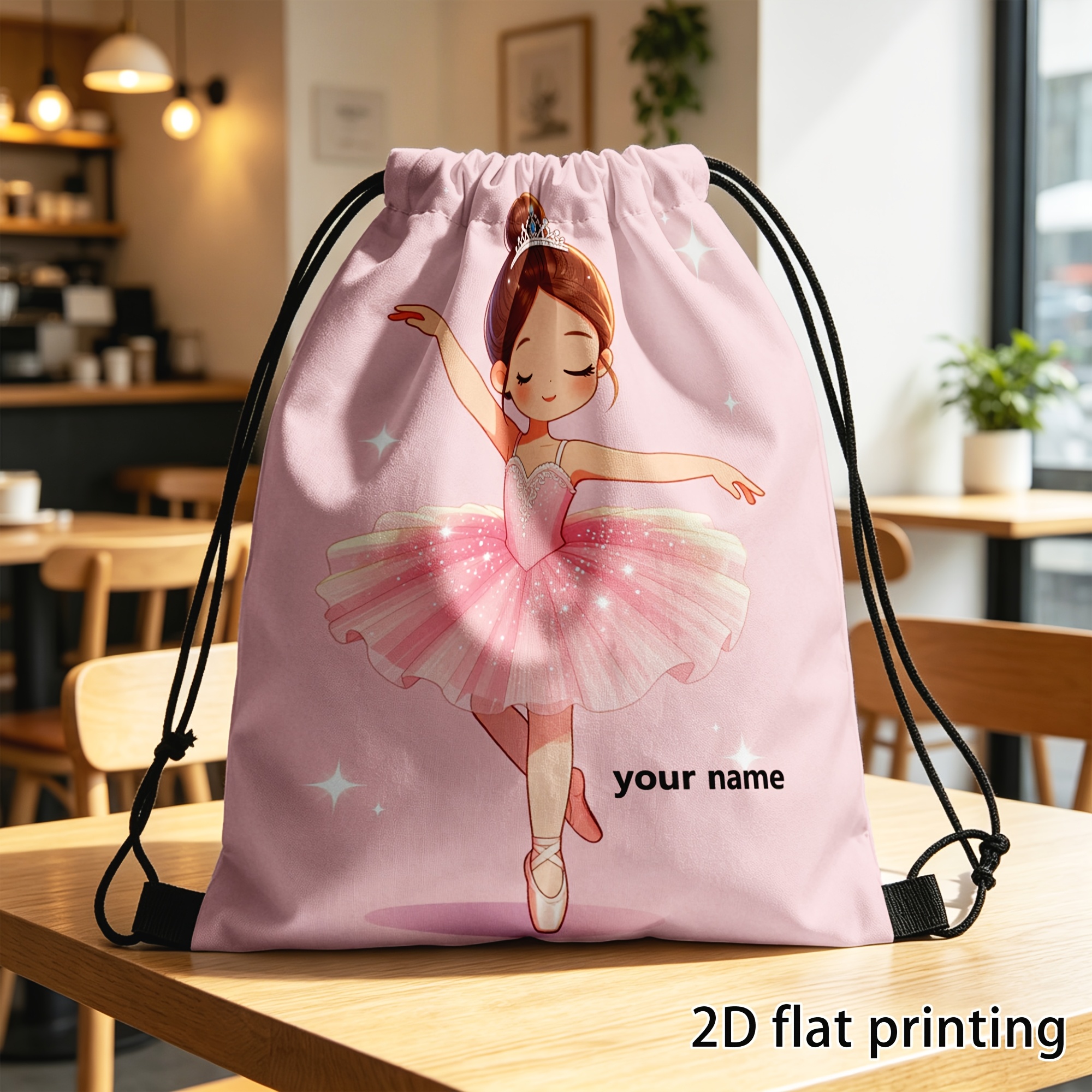TEMU 1pc, Customized Drawstring Bag, Sports Backpack, Custom Name Drawstring Bag, Elegant Ballet Dancer Print, Lightweight Sackpack, Multipurpose