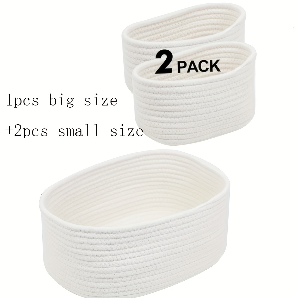 Image of Mini Storage Baskets, 3pcs Set Of Woven Storage Bins For Bathroom, Shelves & Decorative Boxes - White, Organizer, Shelf Baskets